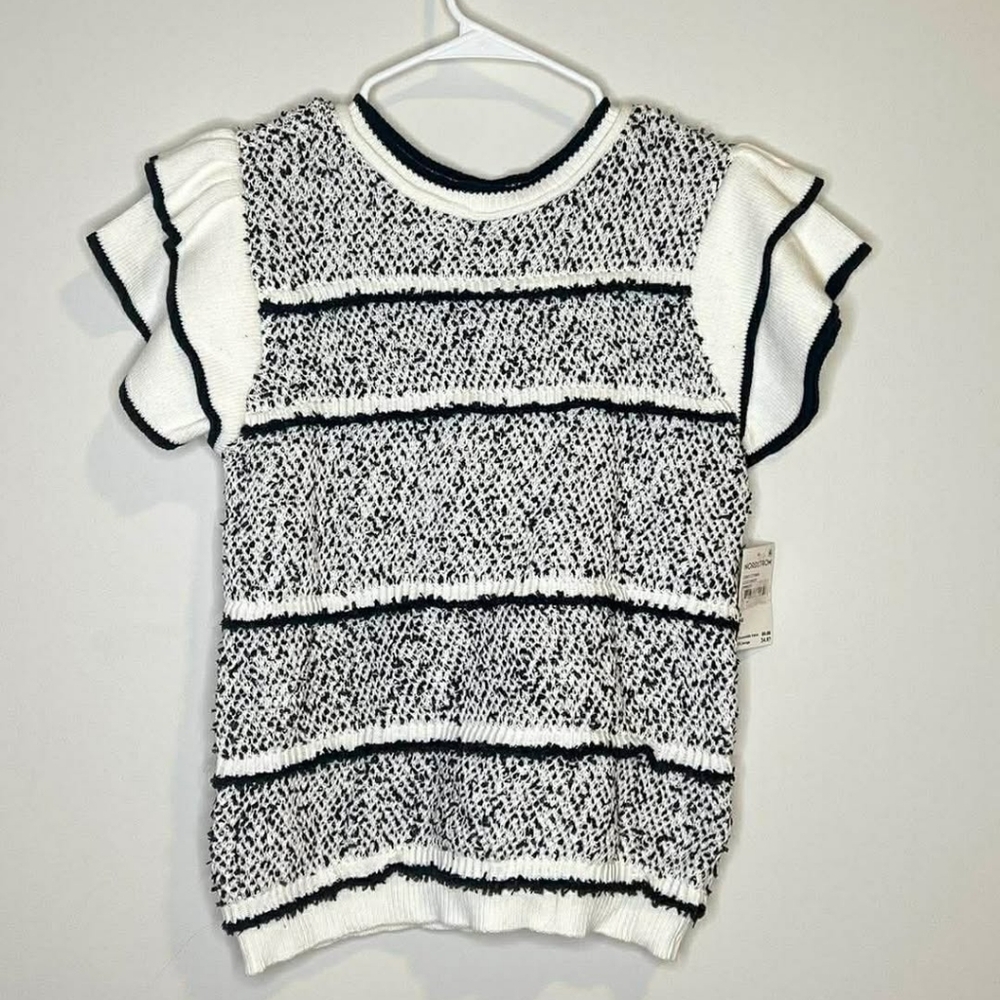 Grey Collective Black & White Knit Ruffle Sleeve Tee